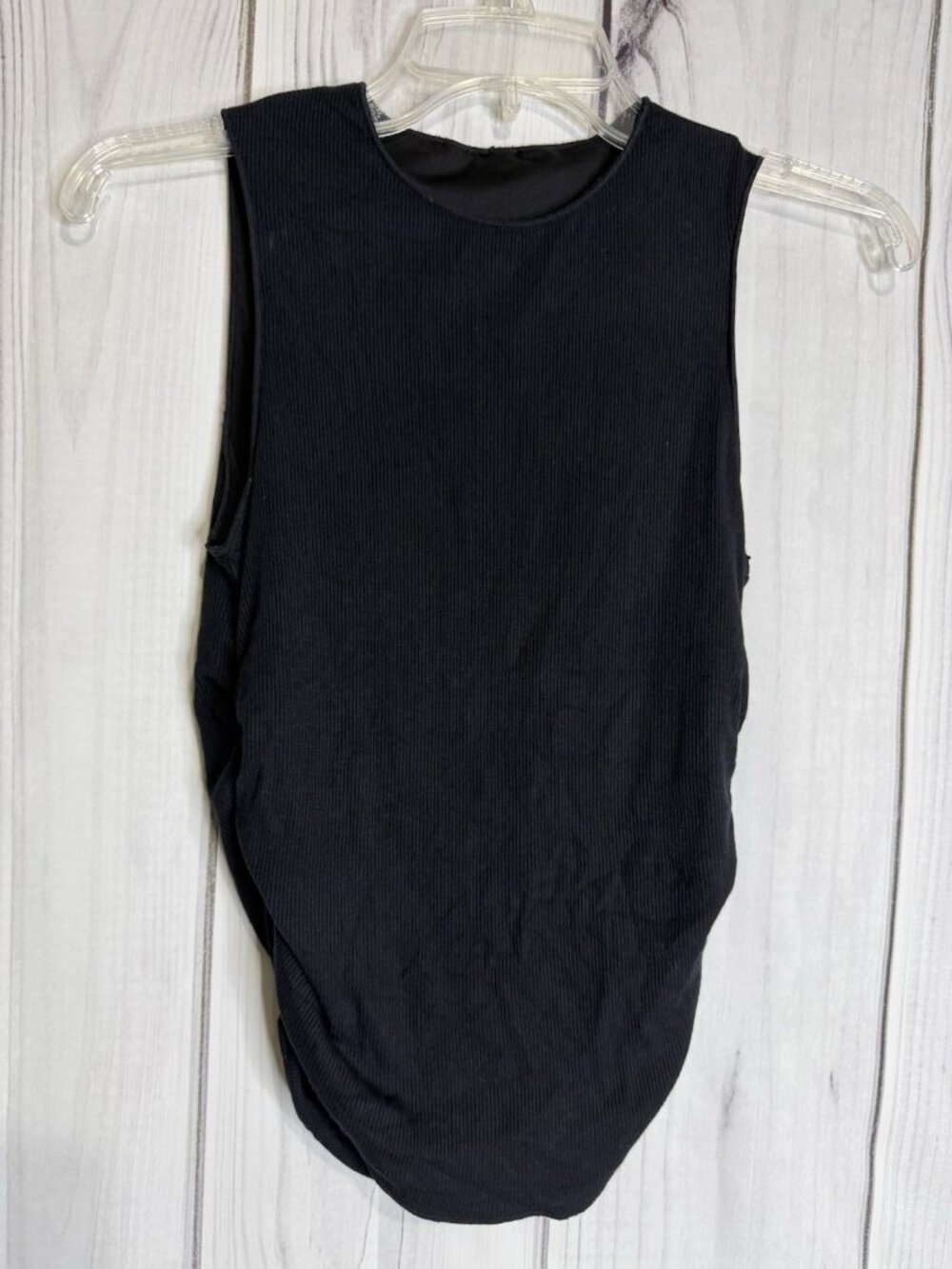 Alo Yoga Ribbed En Pointe Tank With Shelf Bra Black Sz S Ruched Sides